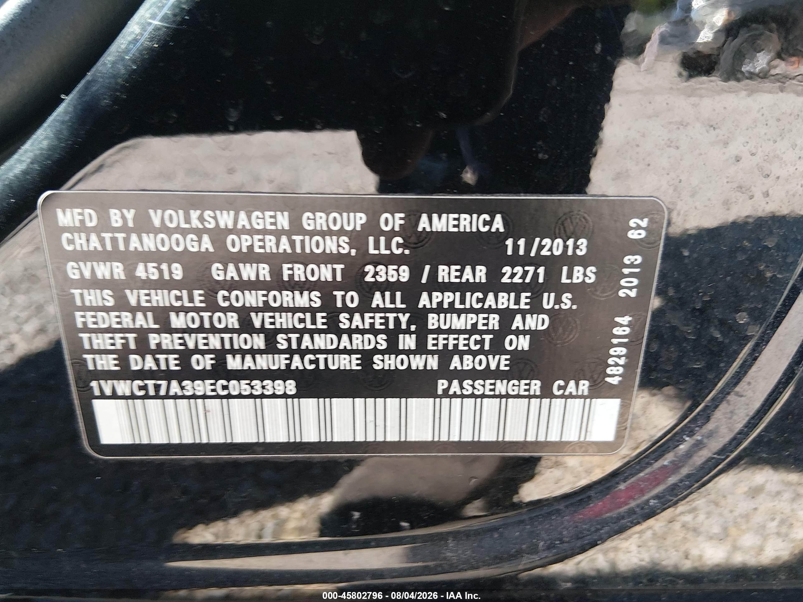 2014 Volkswagen Passat 1.8t Sel Premium Black vin: 1VWCT7A39EC053398