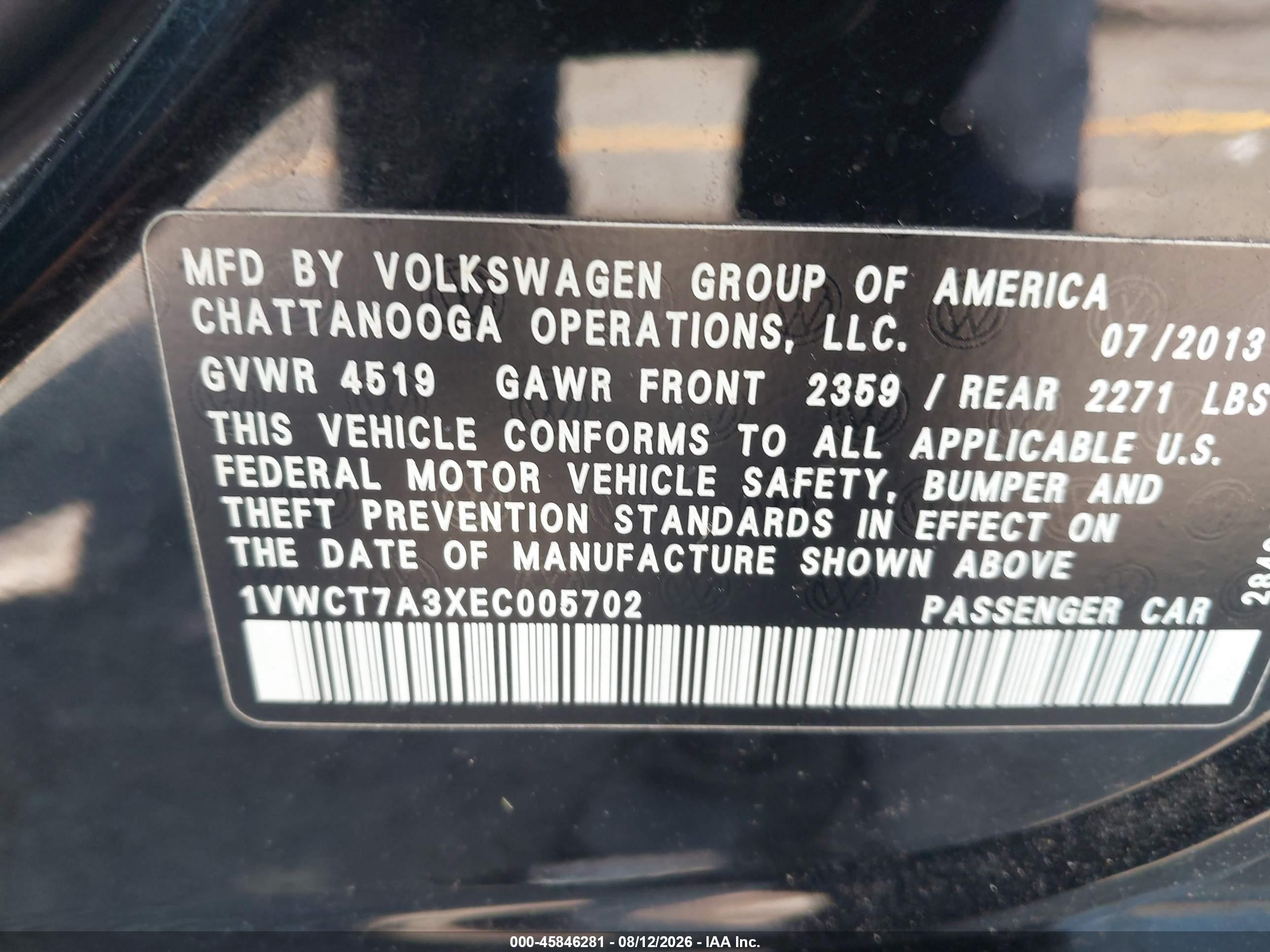 2014 Volkswagen Passat 1.8t Sel Premium Черный vin: 1VWCT7A3XEC005702