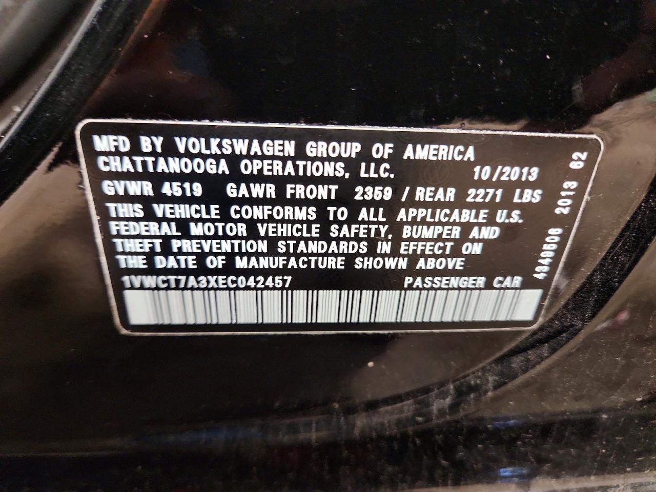 2014 Volkswagen Passat Sel Black vin: 1VWCT7A3XEC042457