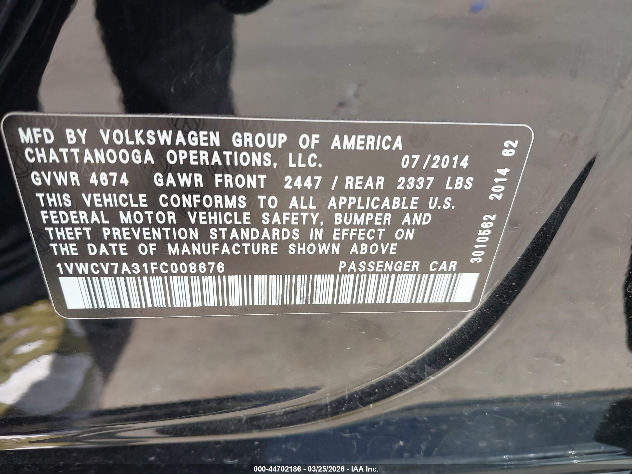 2015 Volkswagen Passat 2.0l Tdi Sel Premium Black vin: 1VWCV7A31FC008676