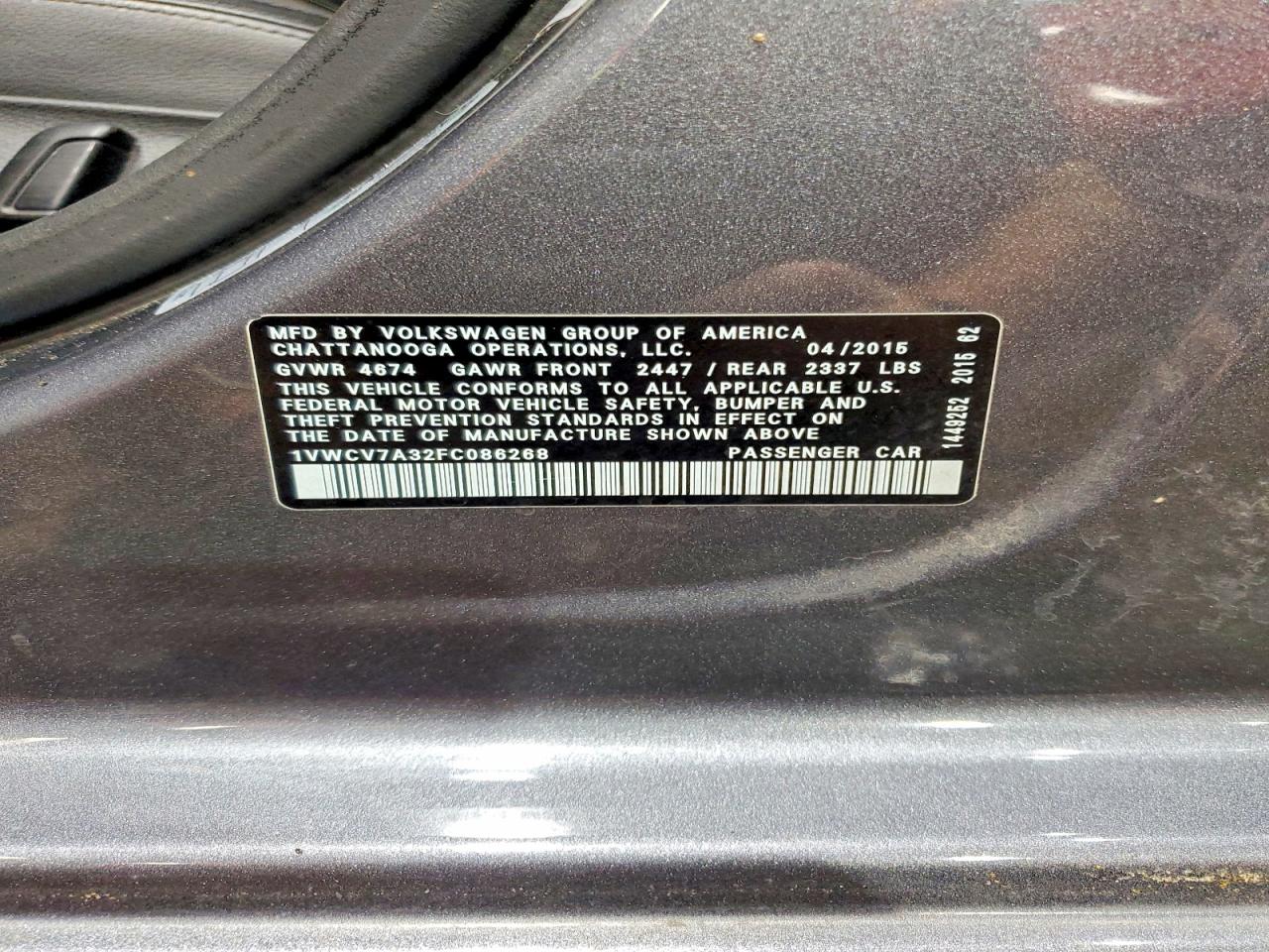 2015 Volkswagen Passat Sel Gray vin: 1VWCV7A32FC086268
