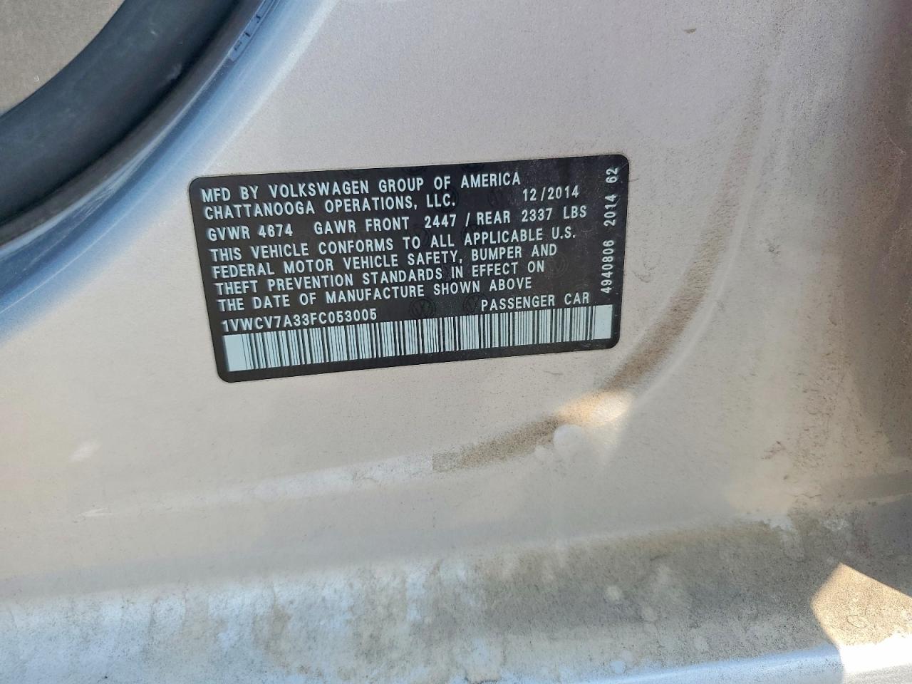 2015 Volkswagen Passat Sel Silver vin: 1VWCV7A33FC053005