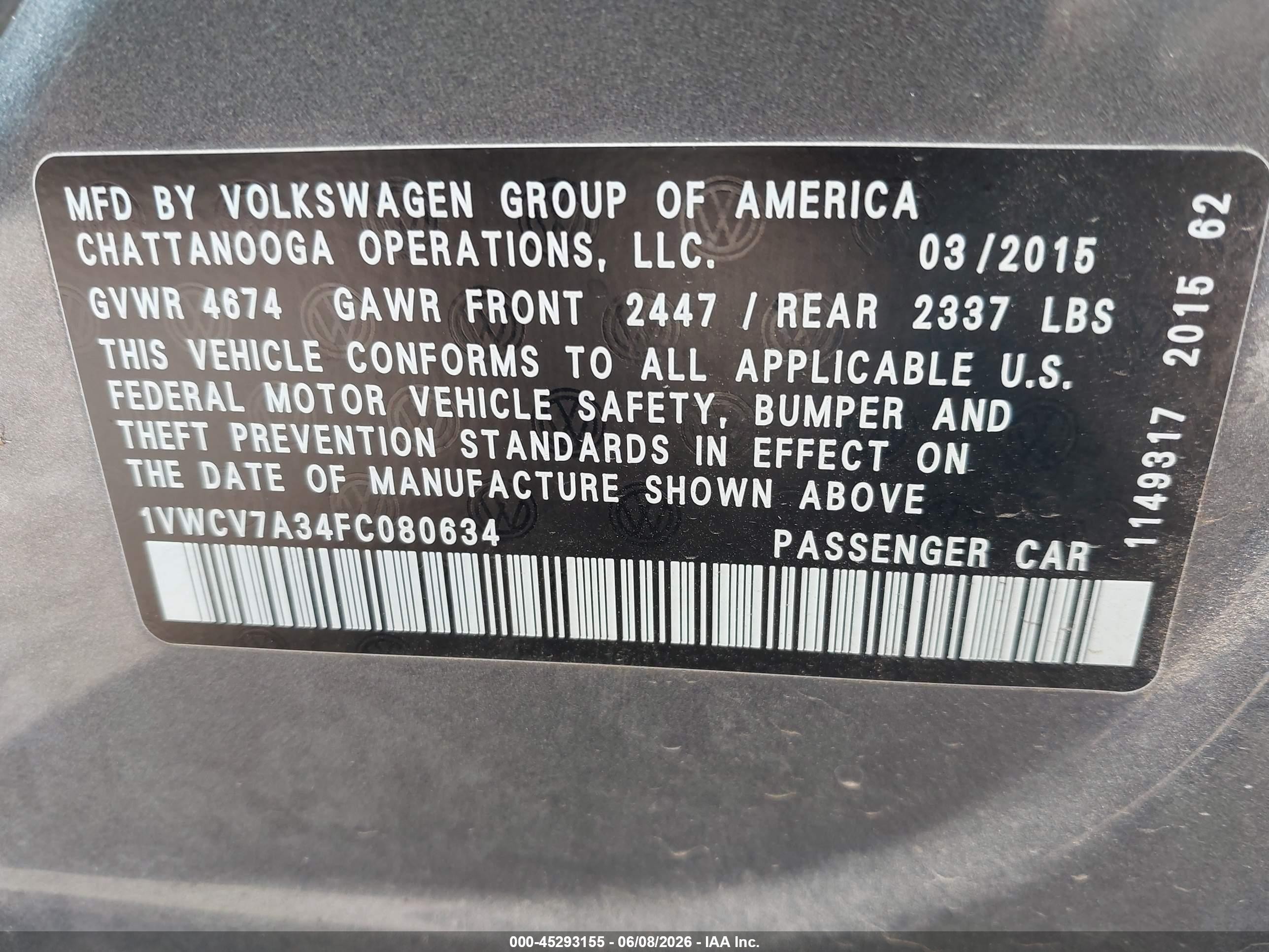 2015 Volkswagen Passat 2.0l Tdi Sel Premium Gray vin: 1VWCV7A34FC080634