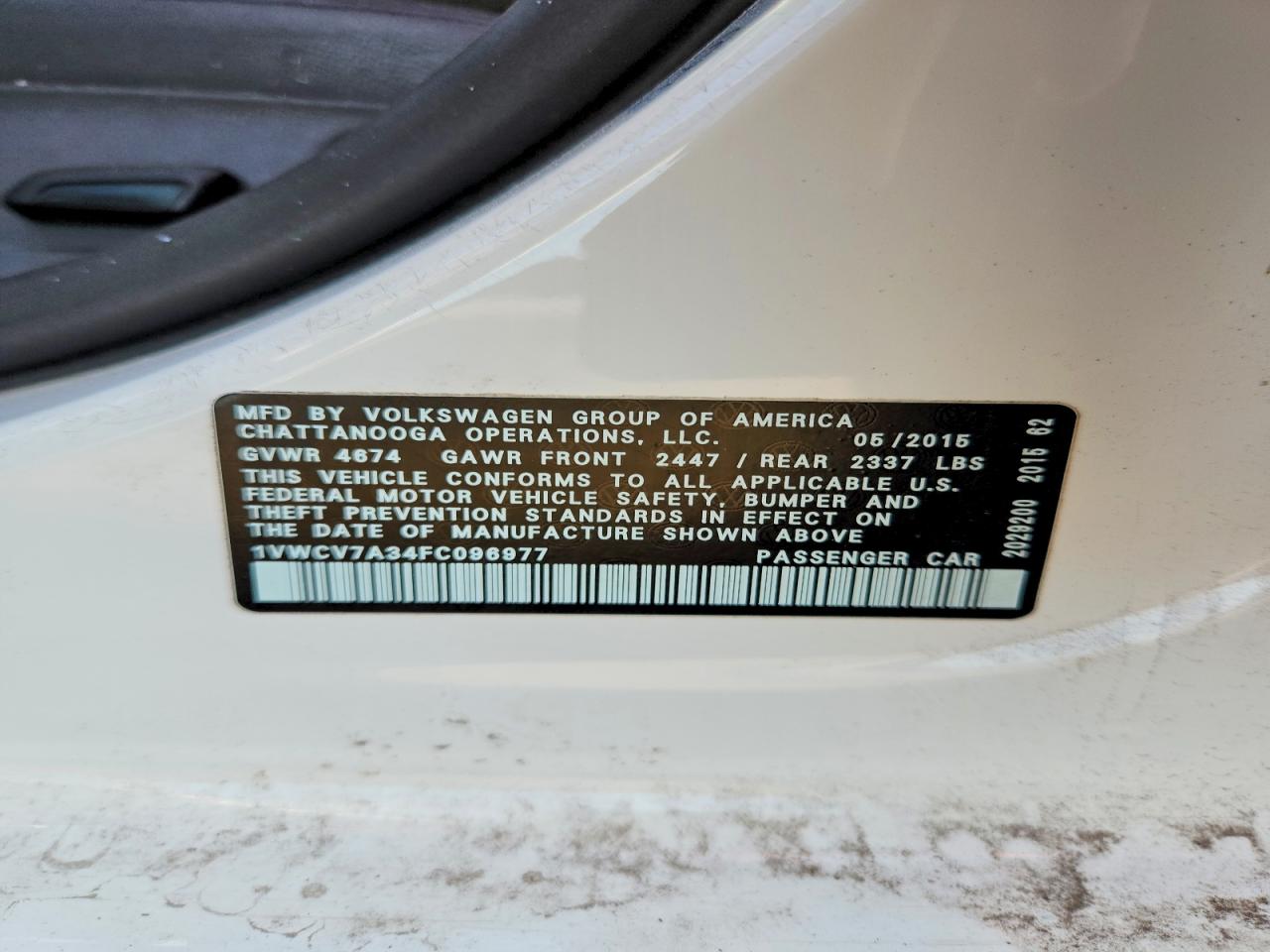 2015 Volkswagen Passat Sel White vin: 1VWCV7A34FC096977