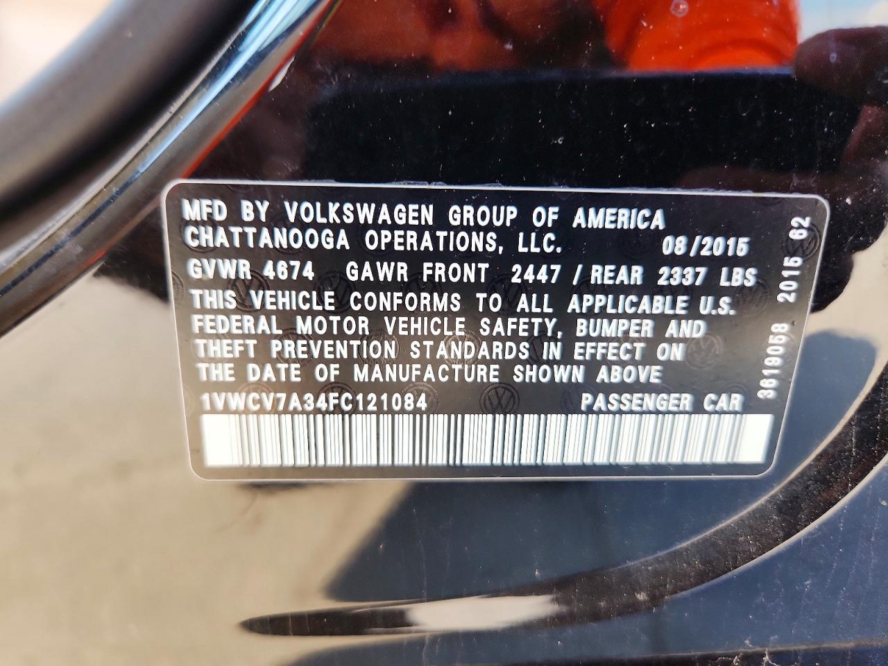 2015 Volkswagen Passat Sel Black vin: 1VWCV7A34FC121084