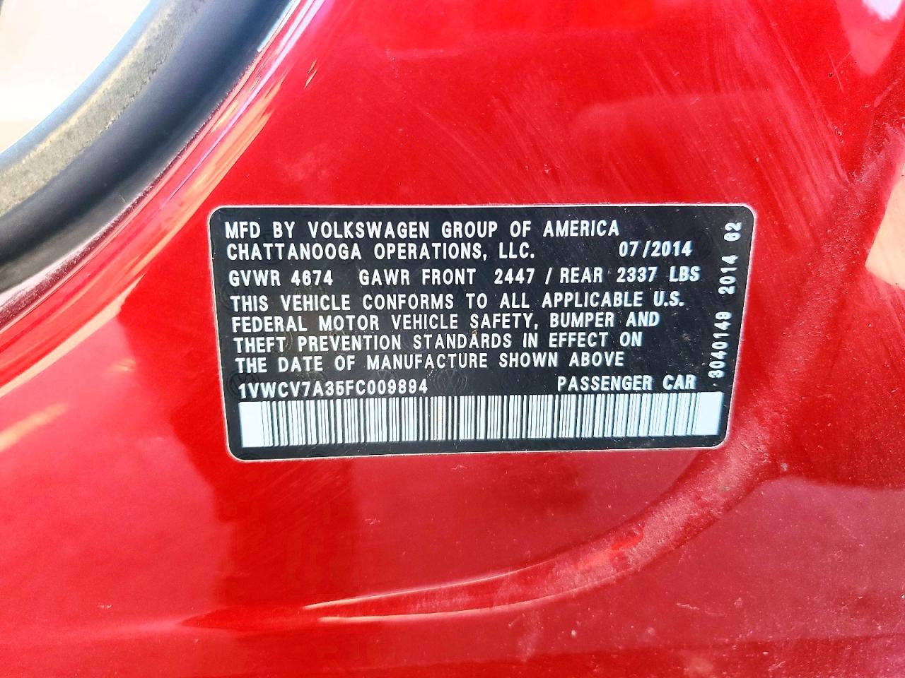2015 Volkswagen Passat Sel Maroon vin: 1VWCV7A35FC009894