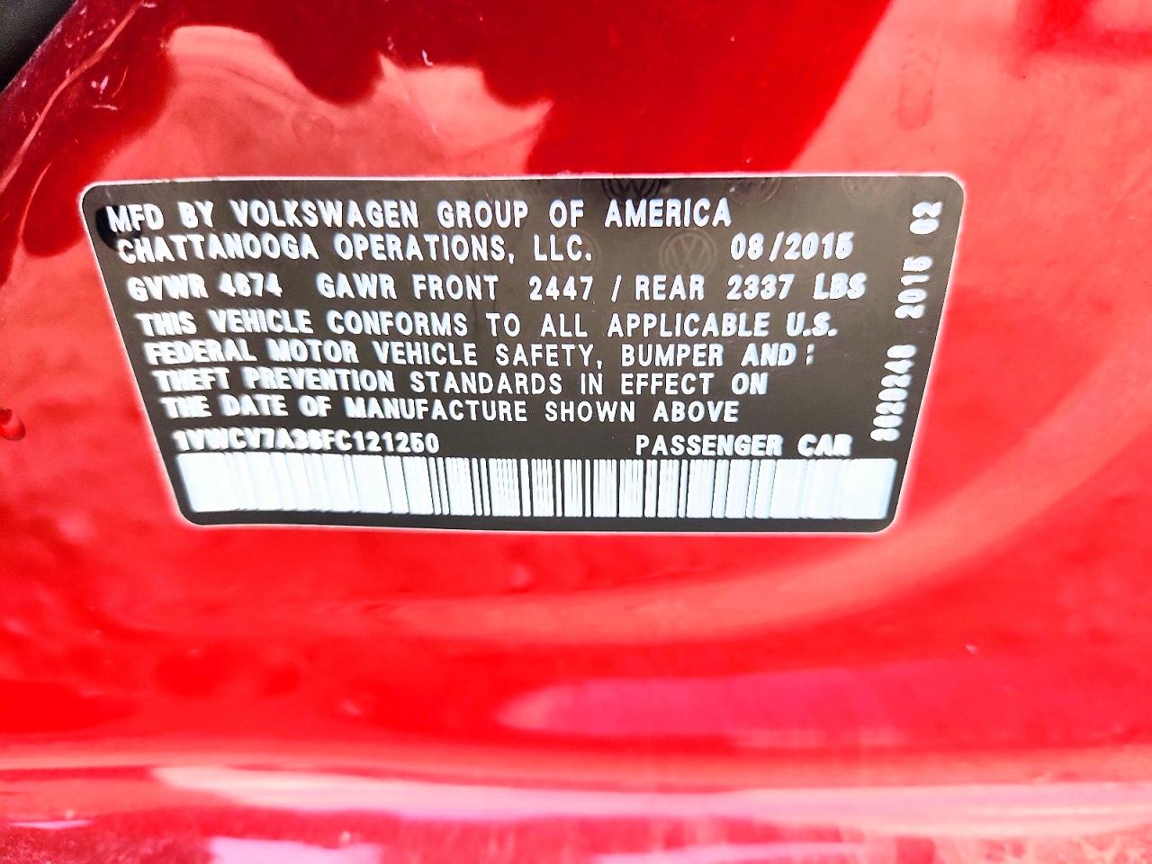 2015 Volkswagen Passat Sel Red vin: 1VWCV7A36FC121250
