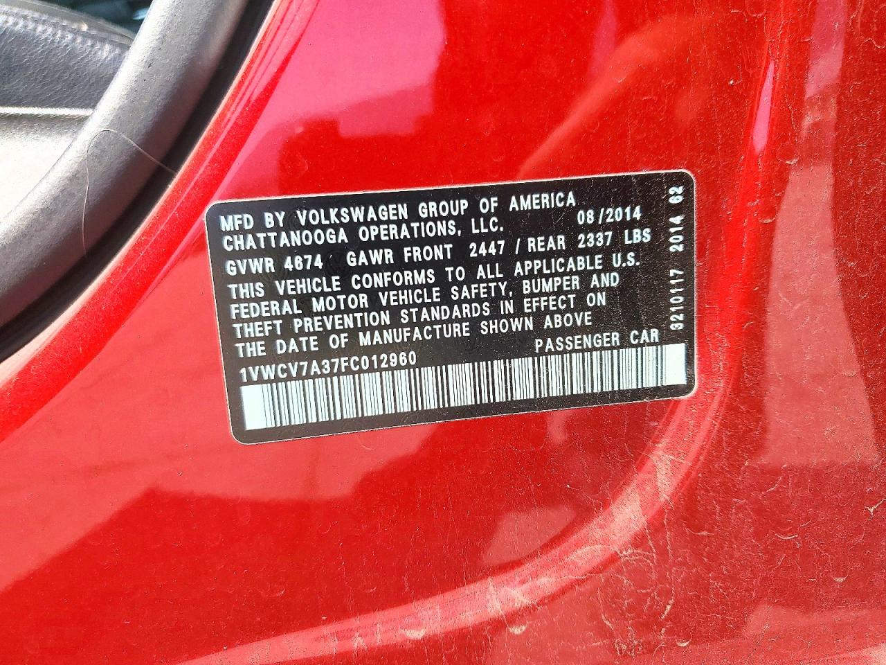 2015 Volkswagen Passat Sel Красный vin: 1VWCV7A37FC012960