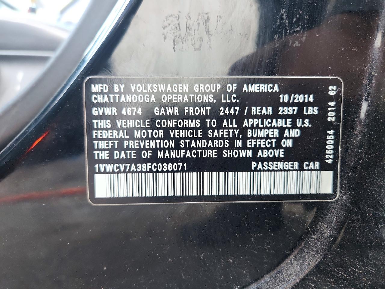 2015 Volkswagen Passat Sel Black vin: 1VWCV7A38FC036071