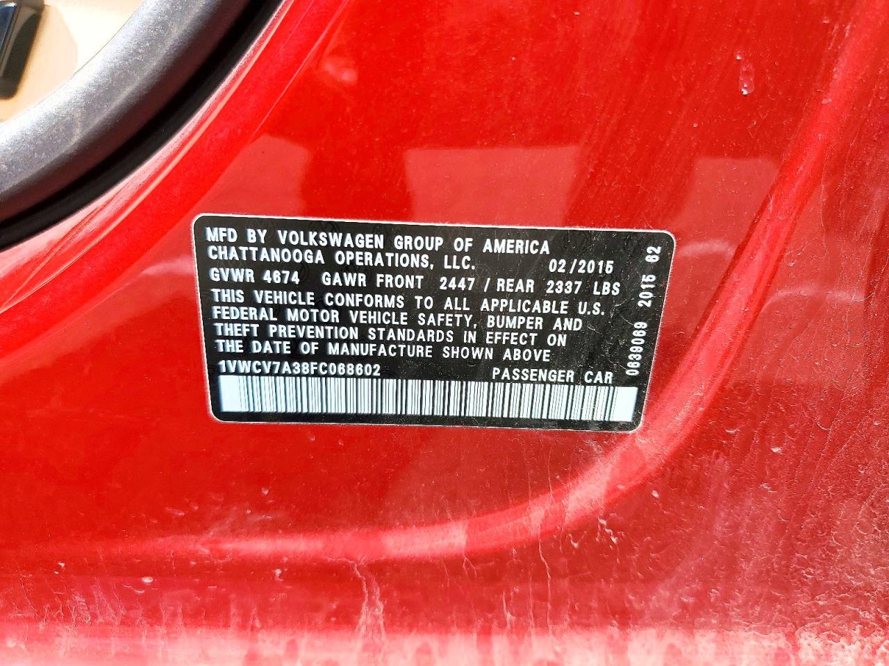 2015 Volkswagen Passat Sel Red vin: 1VWCV7A38FC068602