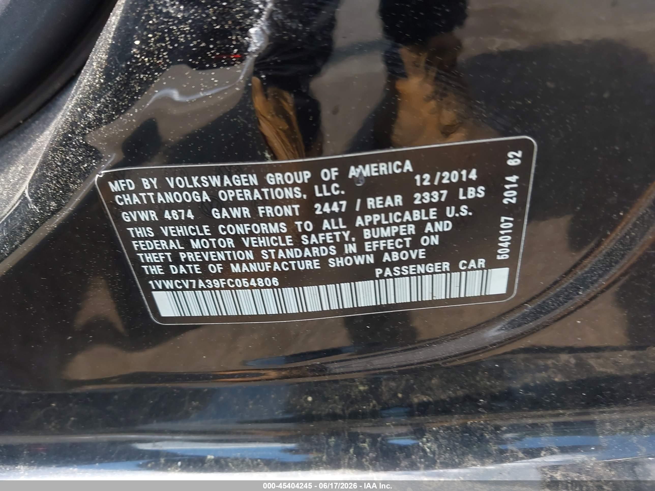 2015 Volkswagen Passat 2.0l Tdi Sel Premium Черный vin: 1VWCV7A39FC054806