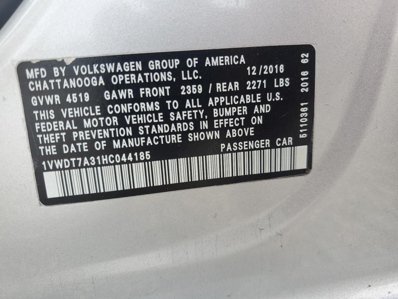 2017 Volkswagen Passat R-line Silver vin: 1VWDT7A31HC044185
