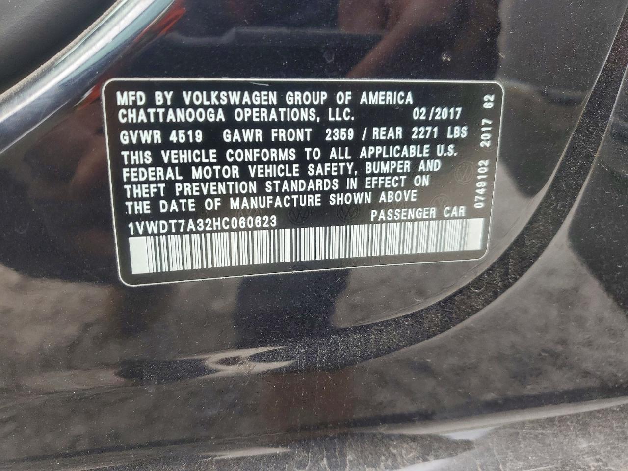2017 Volkswagen Passat R-line Black vin: 1VWDT7A32HC060623