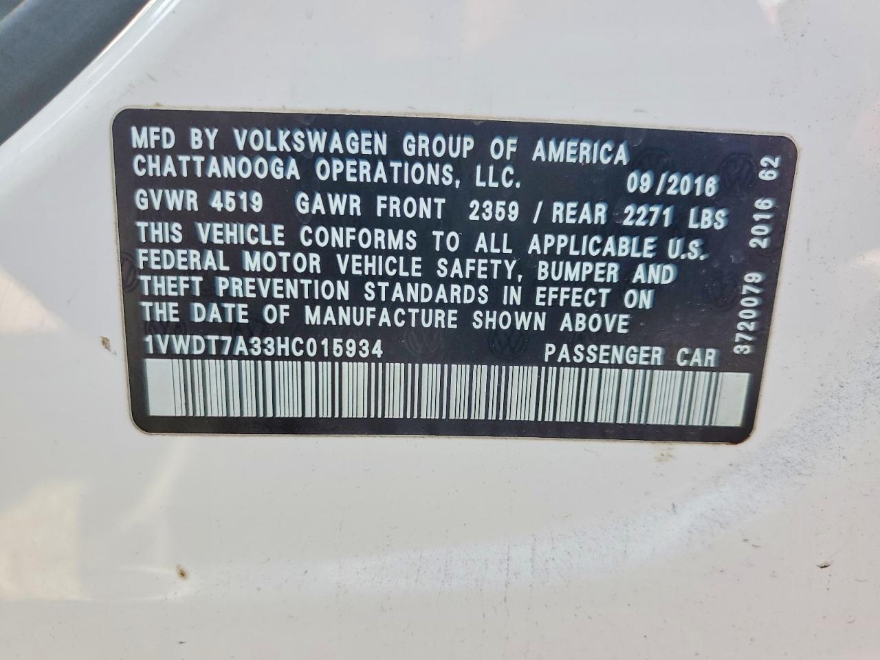 2017 Volkswagen Passat R-line White vin: 1VWDT7A33HC015934