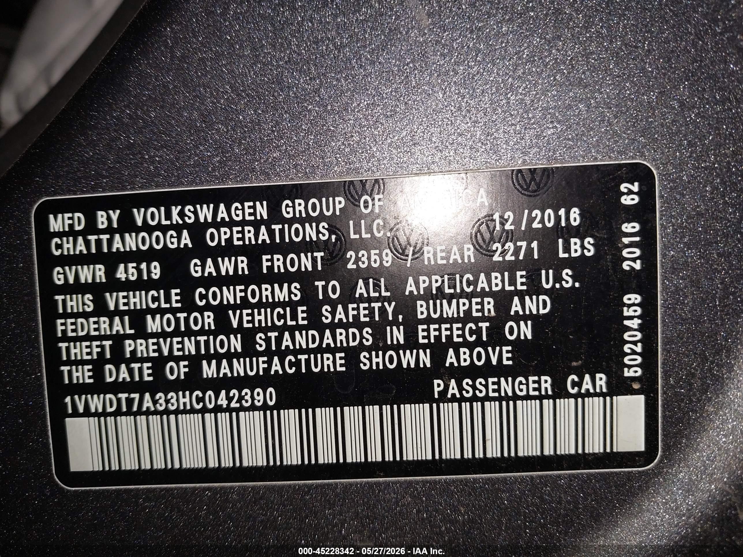2017 Volkswagen Passat 1.8t R-line Gray vin: 1VWDT7A33HC042390
