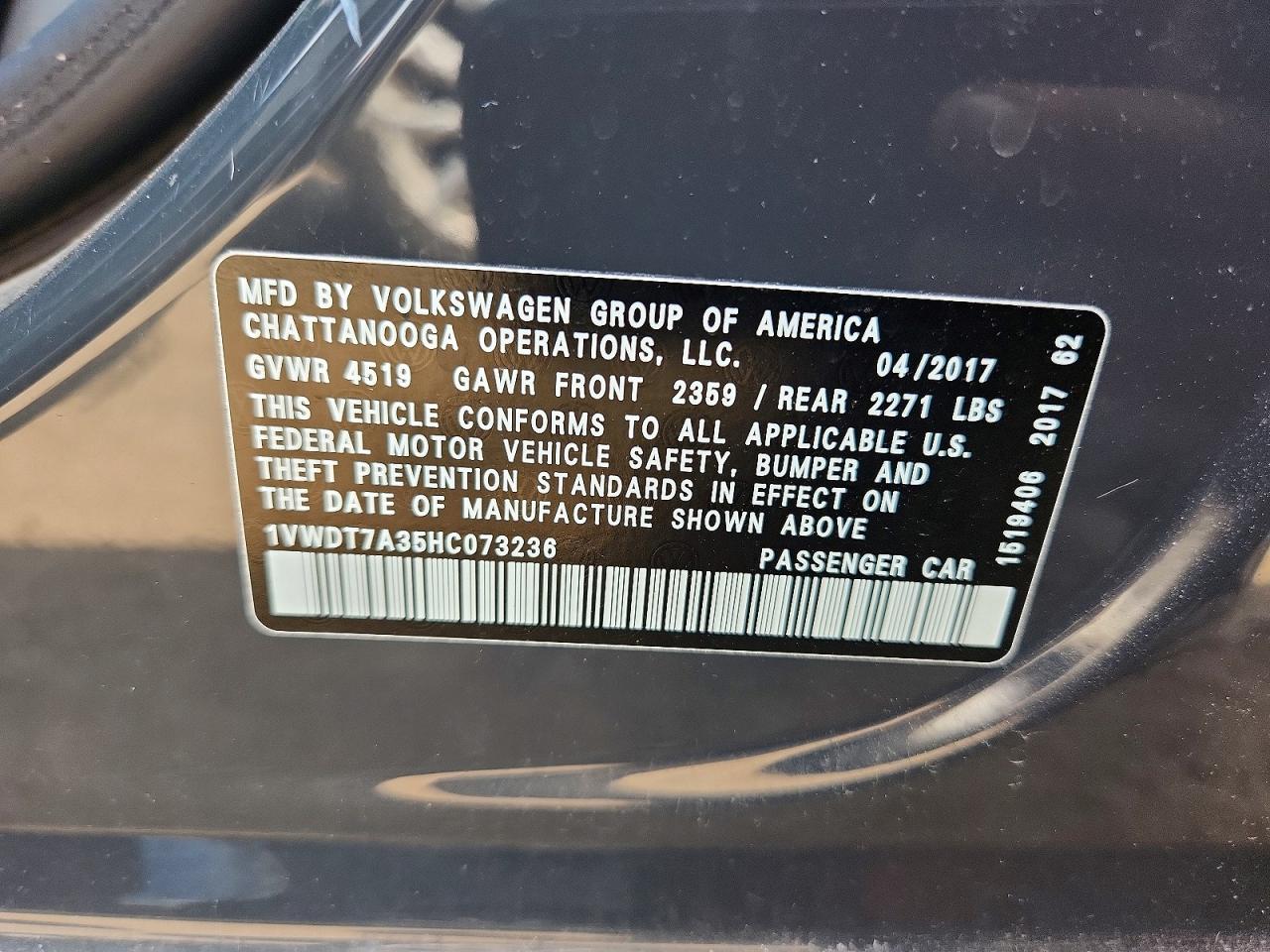 2017 Volkswagen Passat R-line Black vin: 1VWDT7A35HC073236