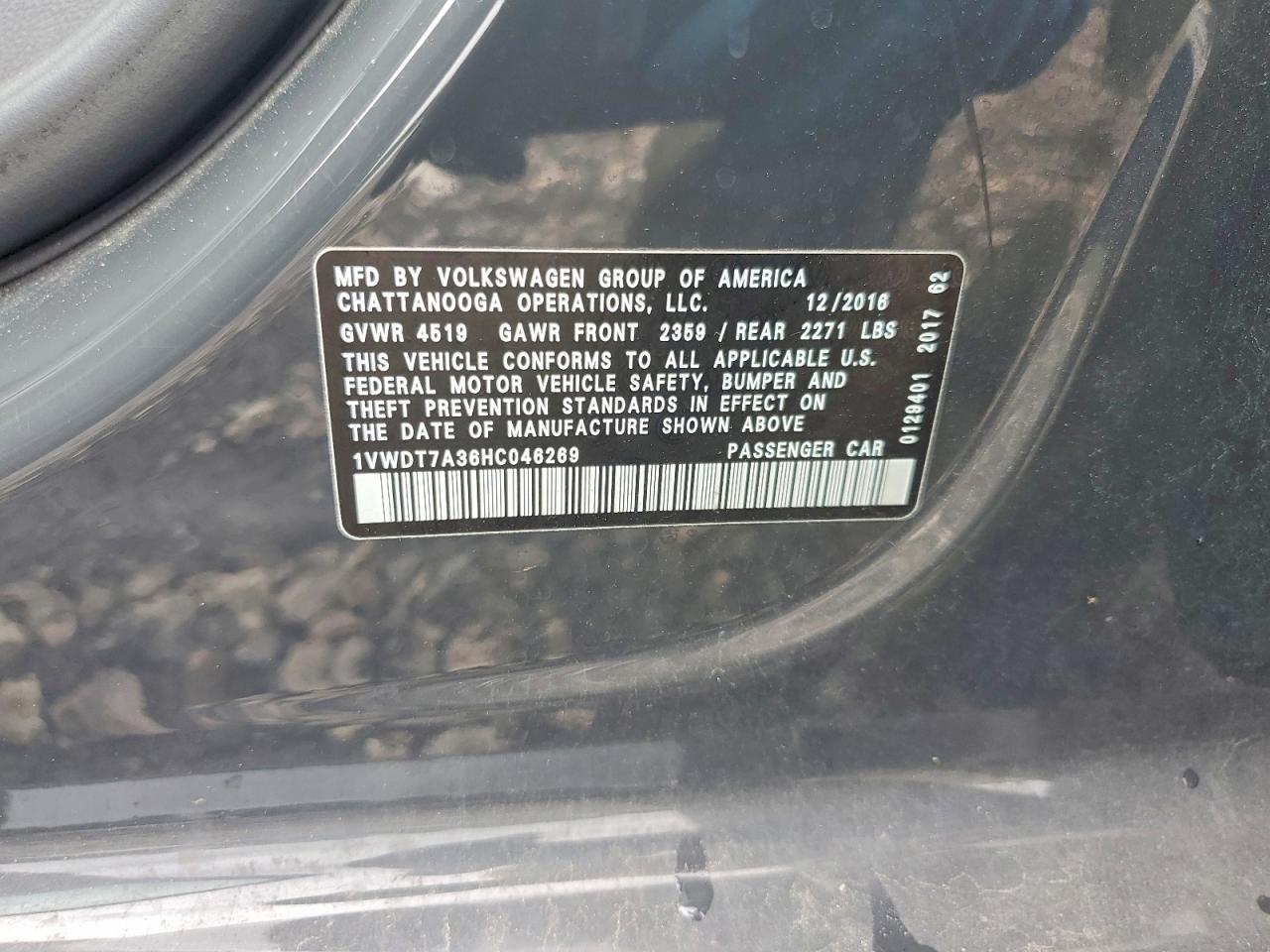 2017 Volkswagen Passat R-line Gray vin: 1VWDT7A36HC046269