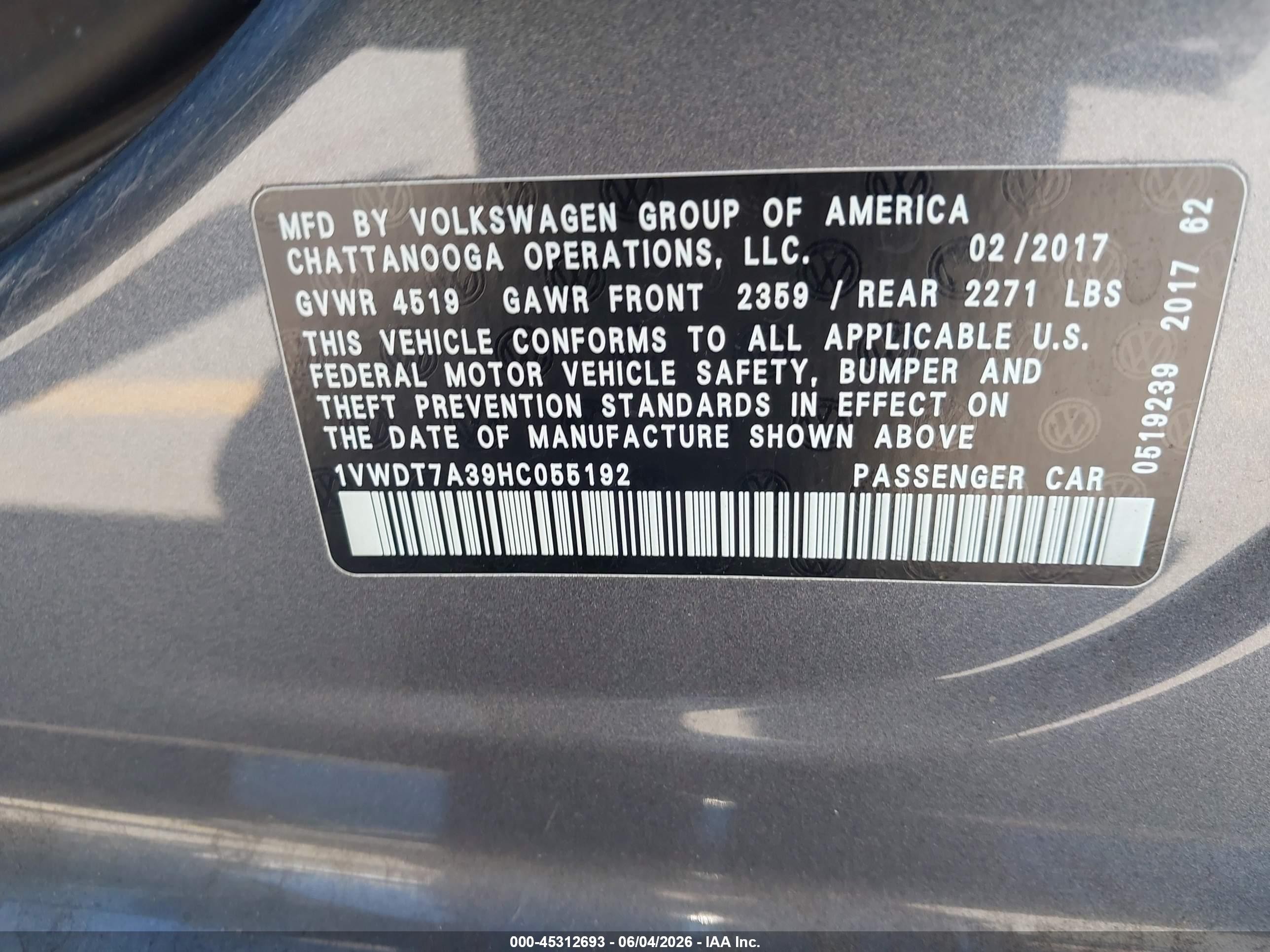 2017 Volkswagen Passat 1.8t R-line Gray vin: 1VWDT7A39HC055192