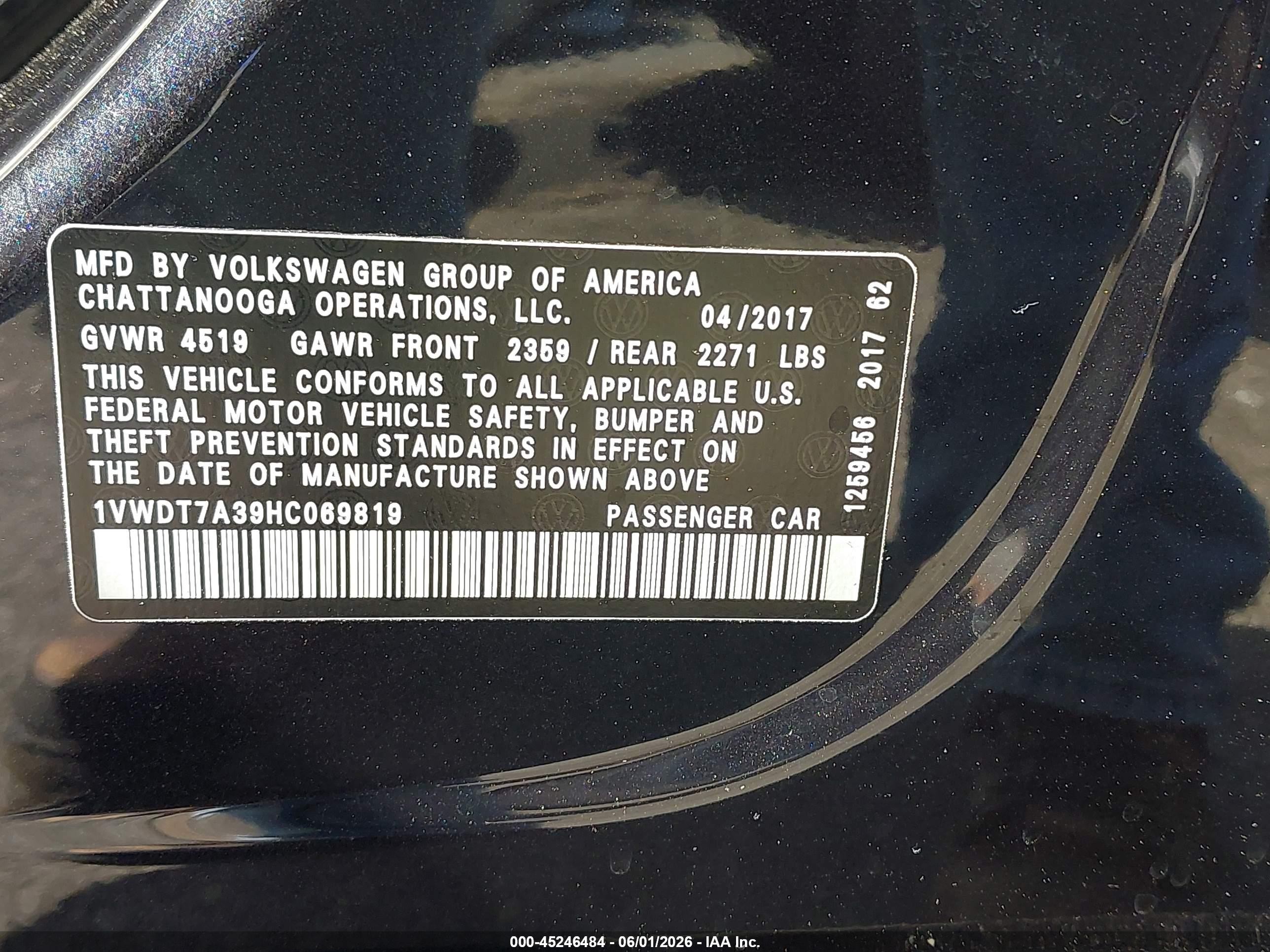 2017 Volkswagen Passat 1.8t R-line Черный vin: 1VWDT7A39HC069819