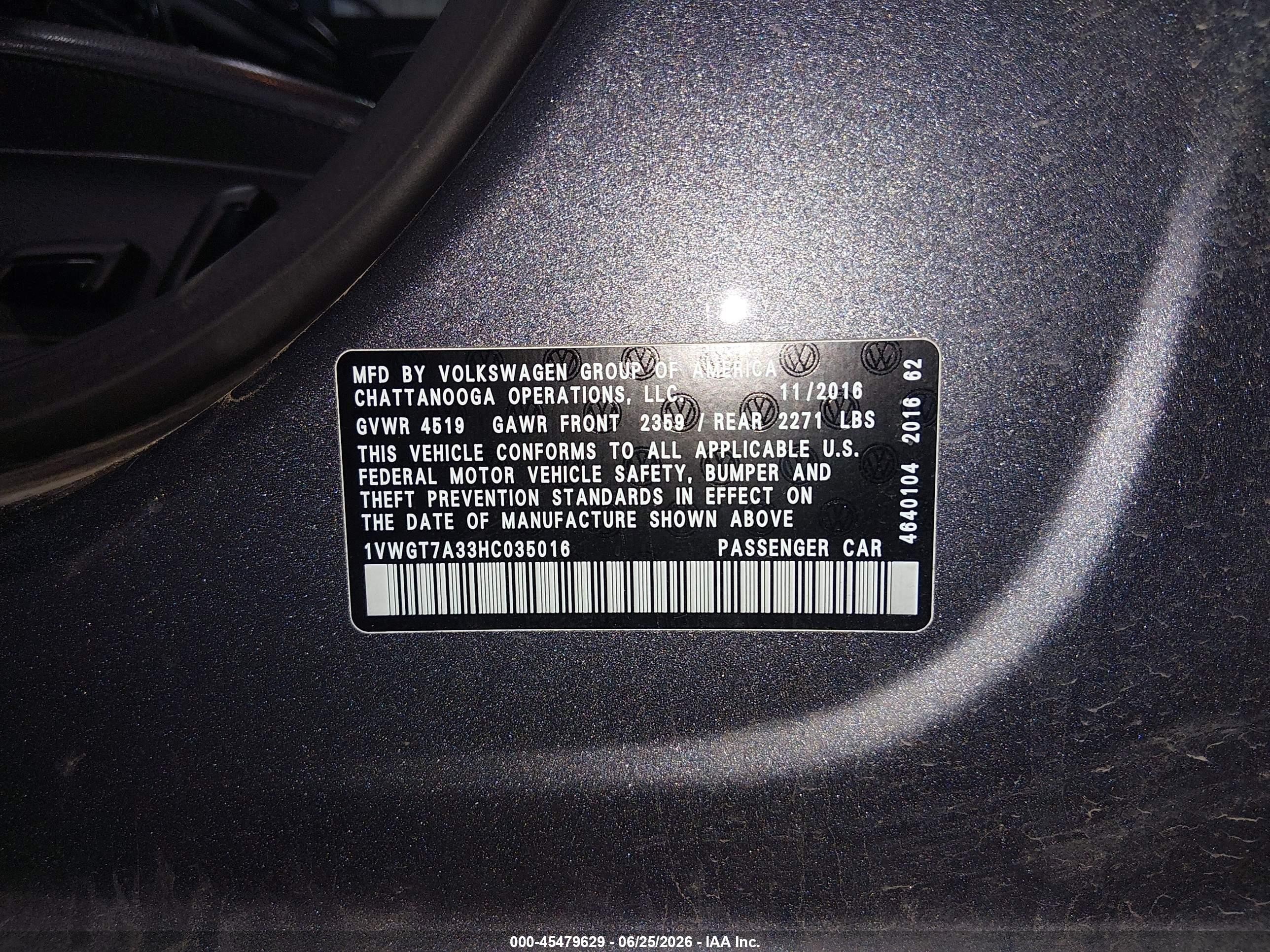 2017 Volkswagen Passat 1.8t Se Gray vin: 1VWGT7A33HC035016