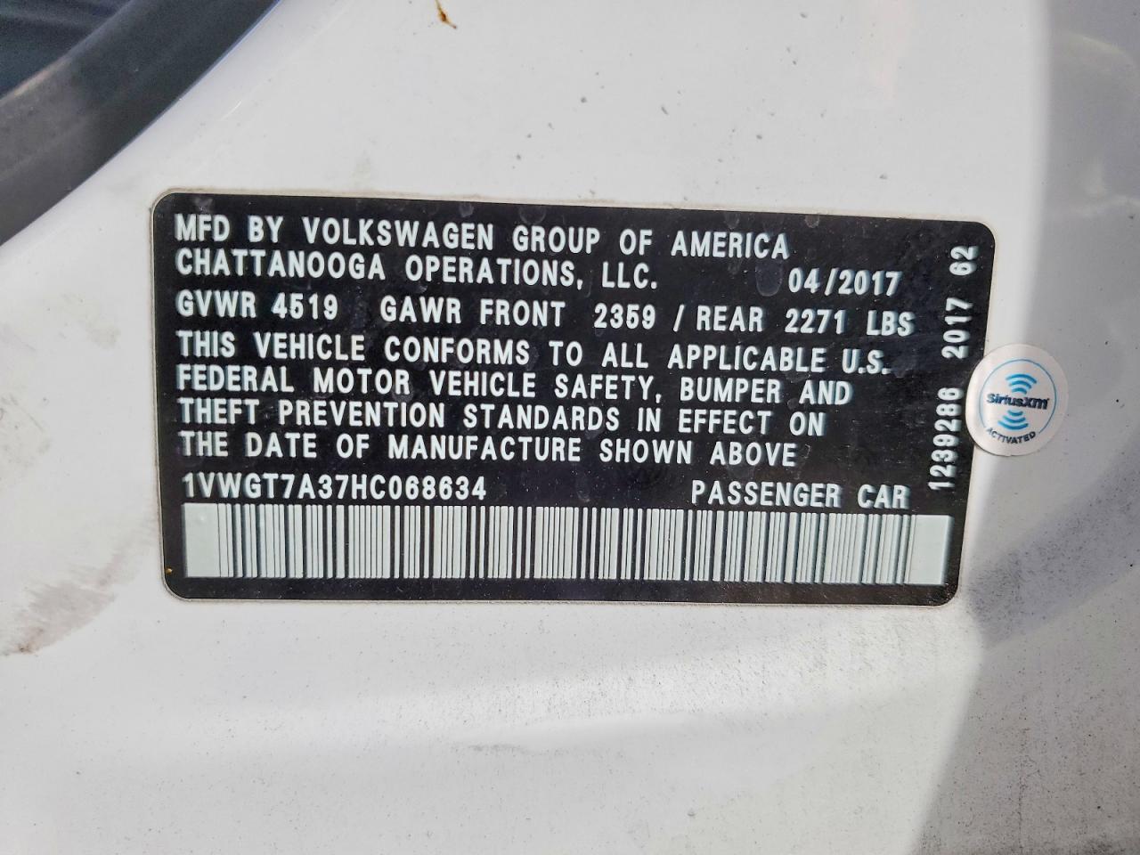 2017 Volkswagen Passat Se White vin: 1VWGT7A37HC068634