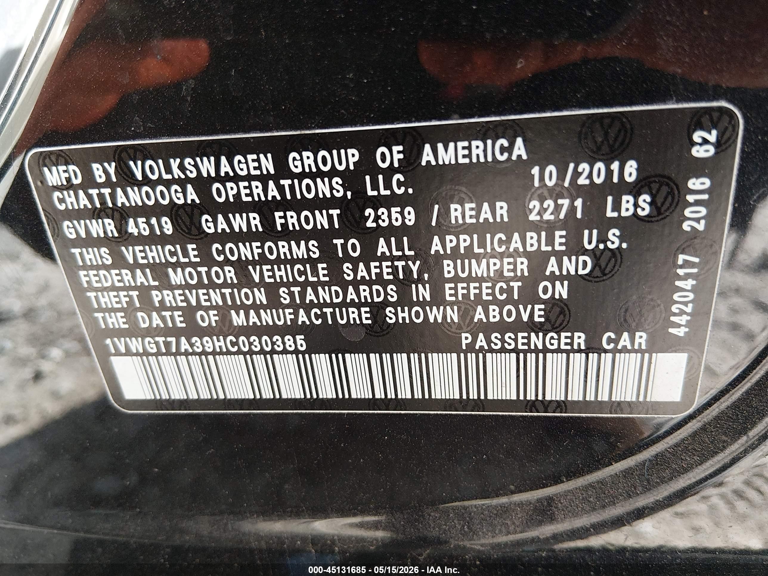 2017 Volkswagen Passat 1.8t Se Black vin: 1VWGT7A39HC030385