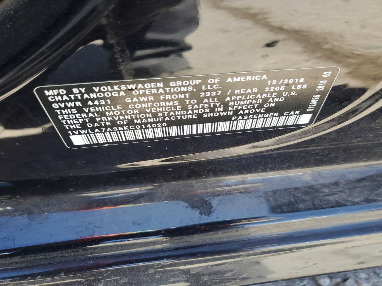 2019 Volkswagen Passat Wolfsburg Black vin: 1VWLA7A35KC014020