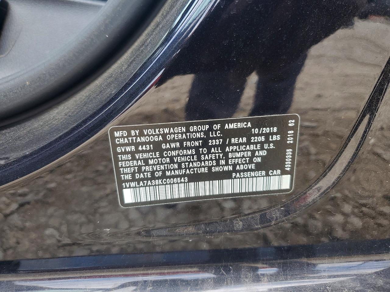 2019 Volkswagen Passat Wolfsburg Black vin: 1VWLA7A38KC006543