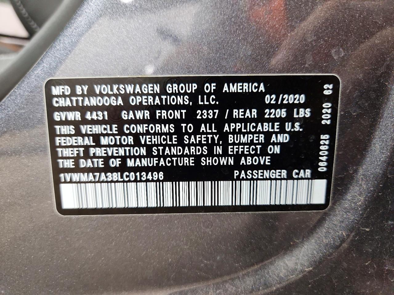 2020 Volkswagen Passat R-line Gray vin: 1VWMA7A38LC013496