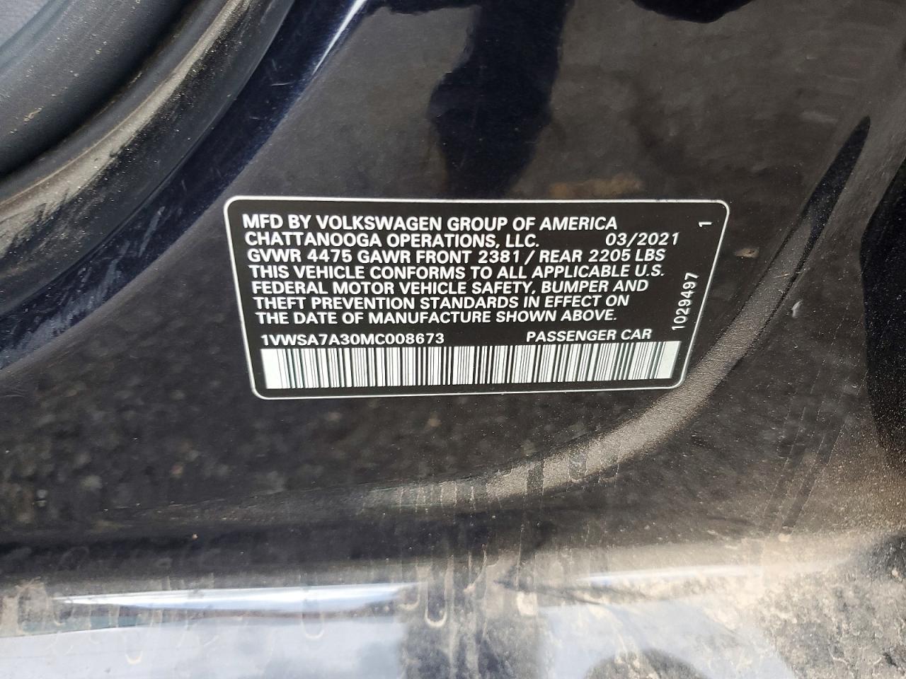 2021 Volkswagen Passat Se Black vin: 1VWSA7A30MC008673