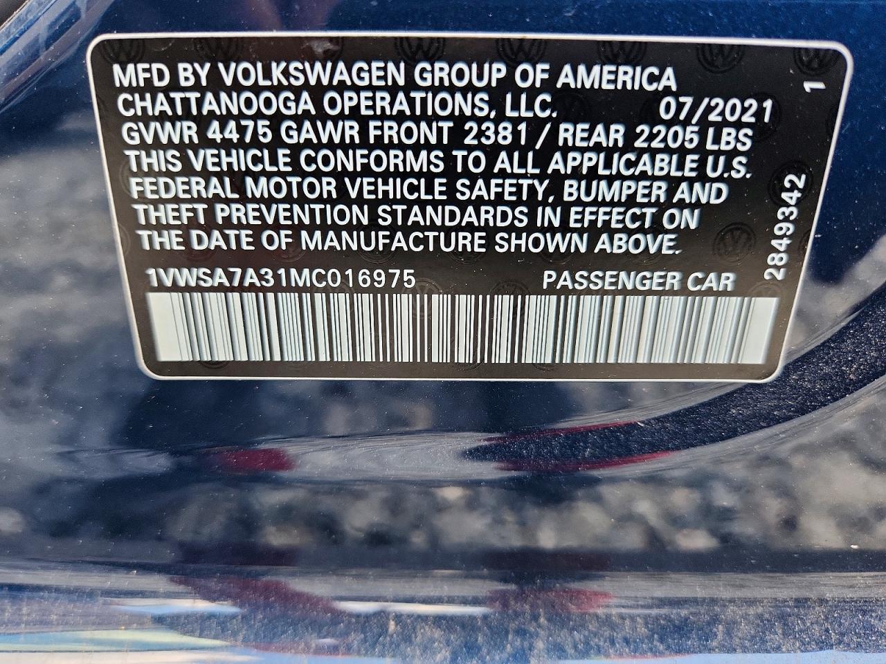 2021 Volkswagen Passat Se Blue vin: 1VWSA7A31MC016975