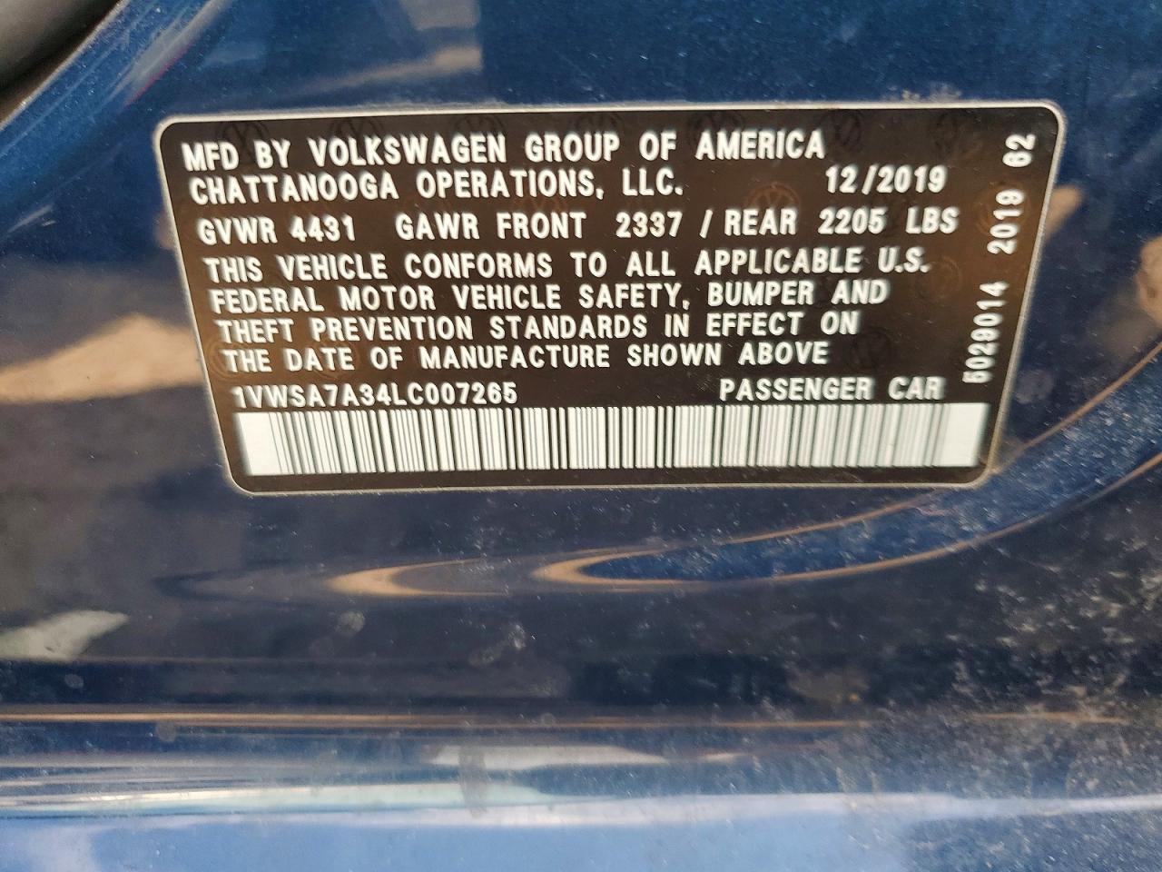 2020 Volkswagen Passat Se Blue vin: 1VWSA7A34LC007265