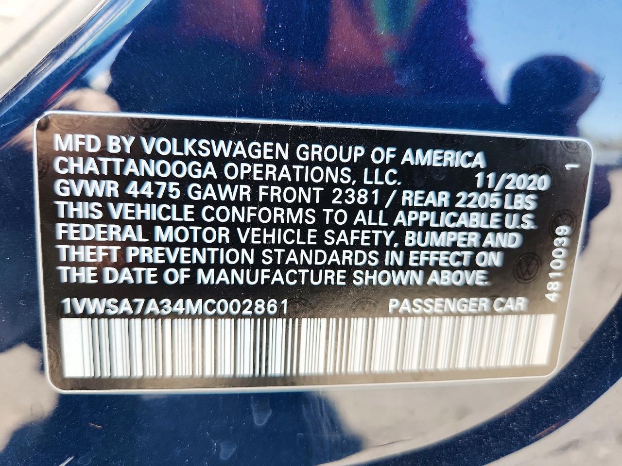 2021 Volkswagen Passat Se Blue vin: 1VWSA7A34MC002861