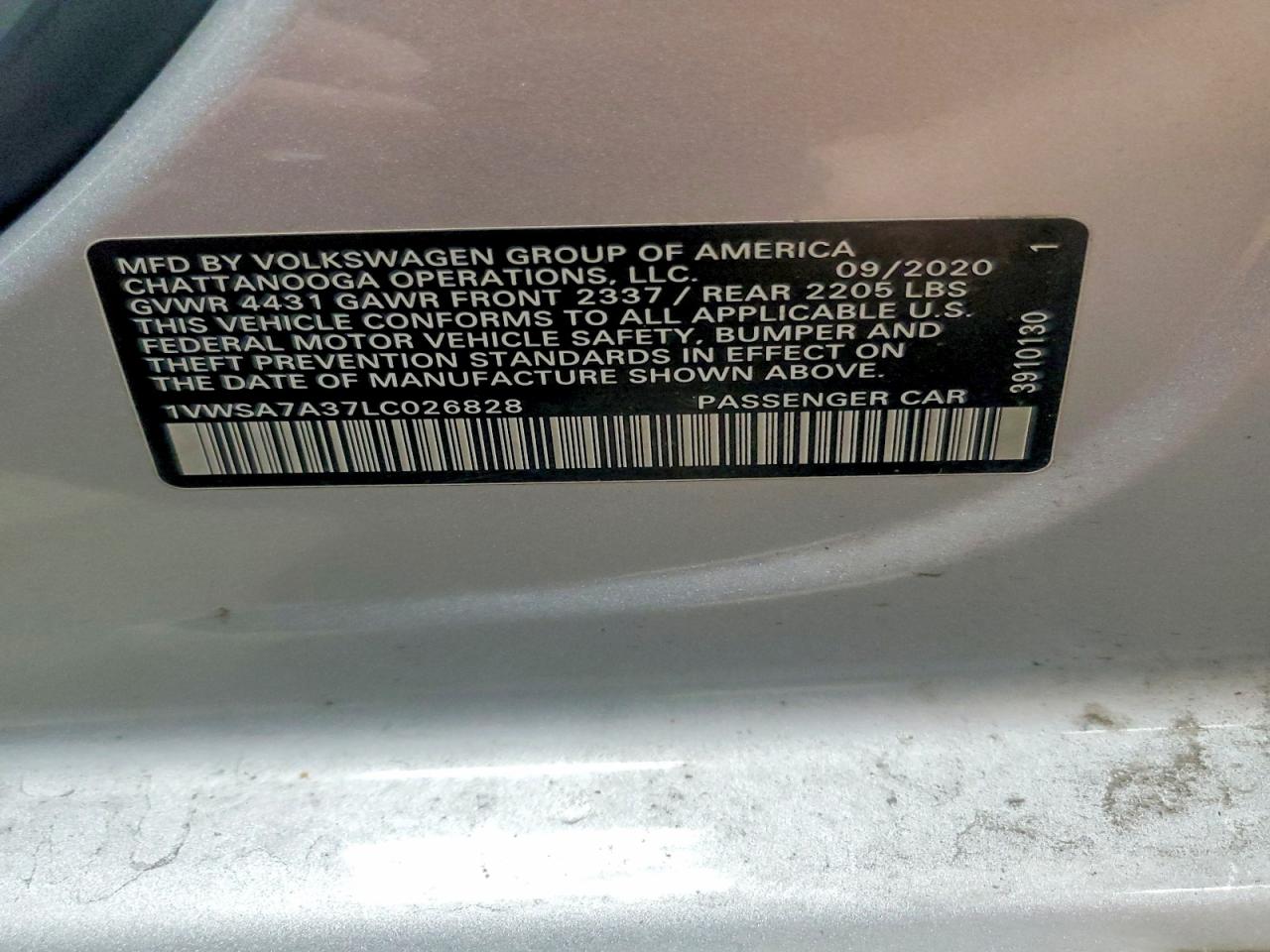 2020 Volkswagen Passat Se Silver vin: 1VWSA7A37LC026828