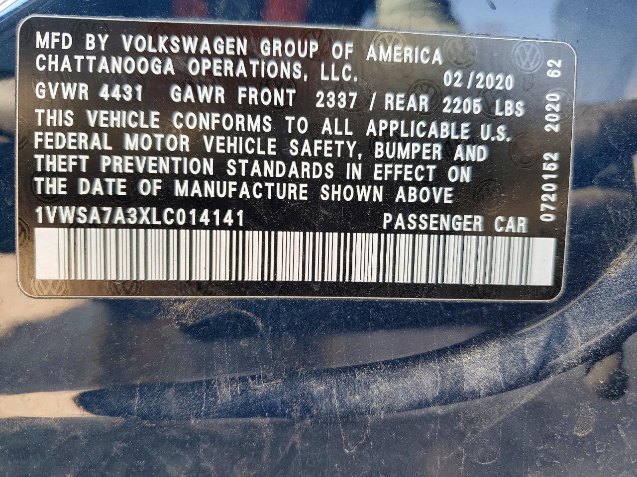 2020 Volkswagen Passat Se Blue vin: 1VWSA7A3XLC014141