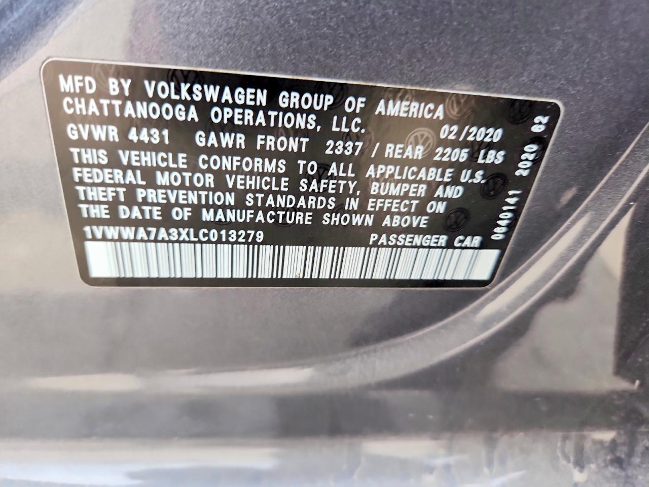 2020 Volkswagen Passat Se Silver vin: 1VWWA7A3XLC013279