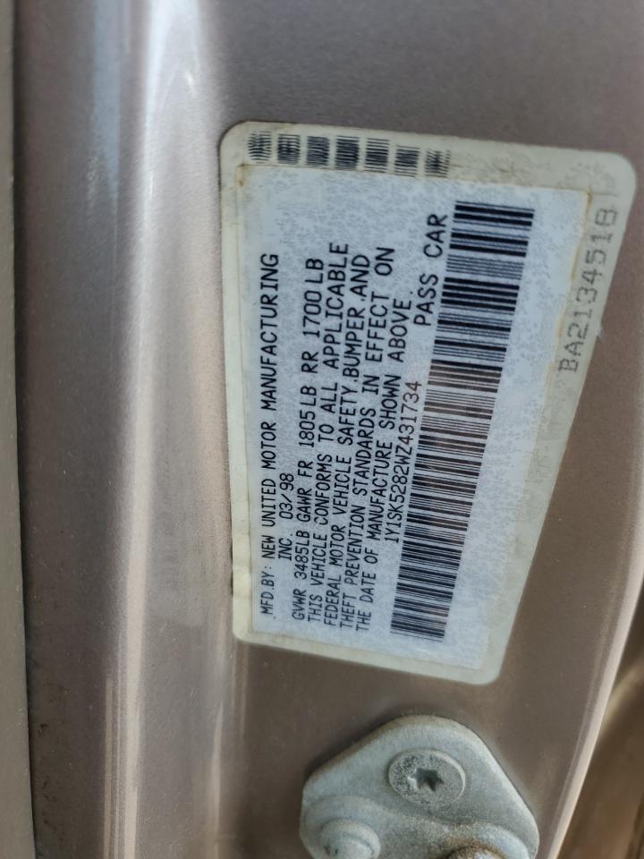 1998 Chevrolet Geo Prizm Base Желто-коричневый vin: 1Y1SK5282WZ431734