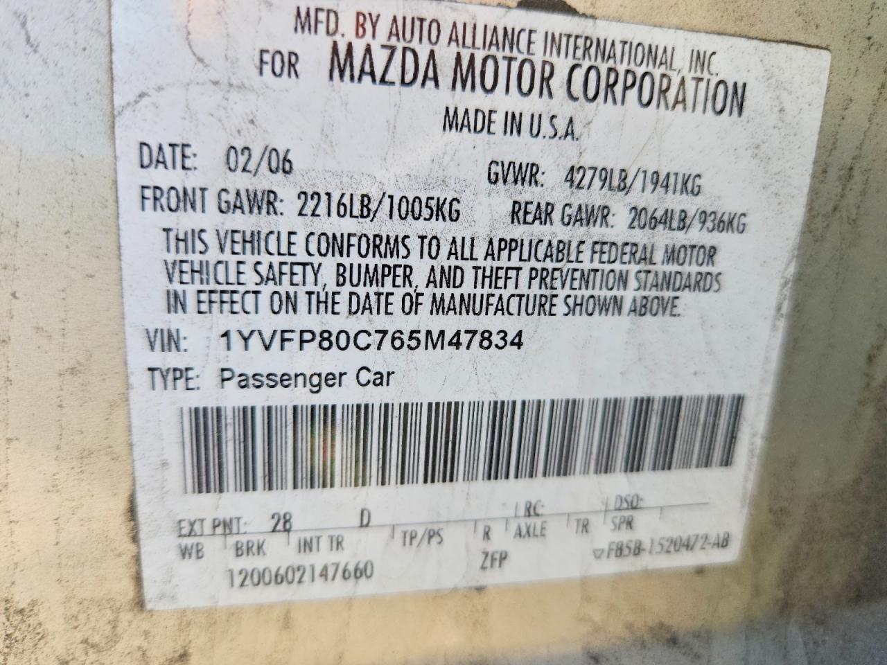 2006 Mazda 6 I Gray vin: 1YVFP80C765M47834