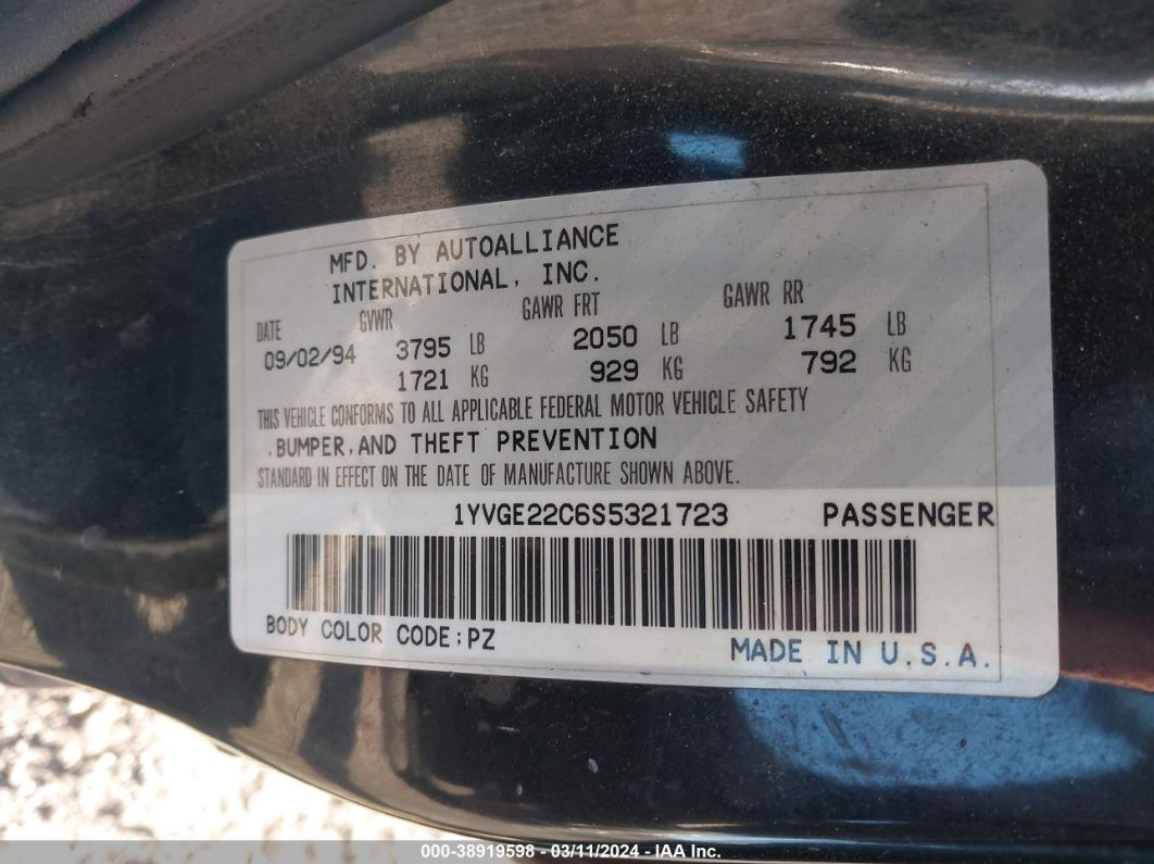 Price & History 1995 Mazda 626 Dx/lx 2.0l I4 Fi F4 vin