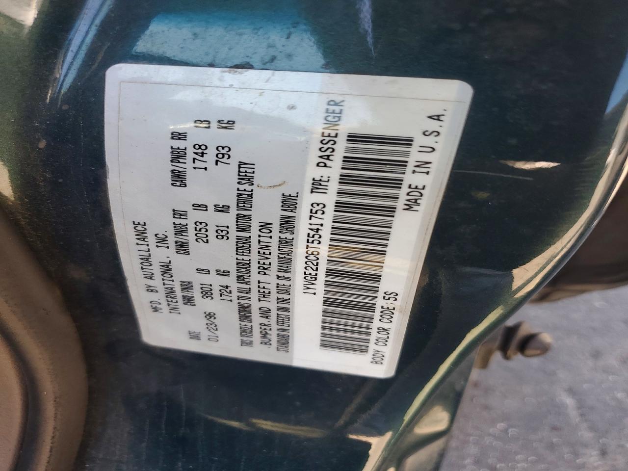 1996 Mazda 626 Dx Green vin: 1YVGE22C6T5541753