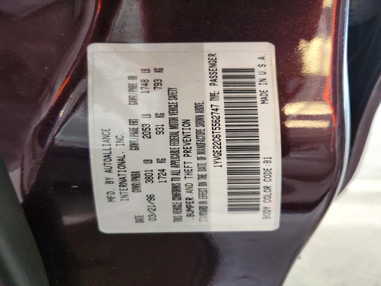 1996 Mazda 626 Dx Purple vin: 1YVGE22C6T5562747