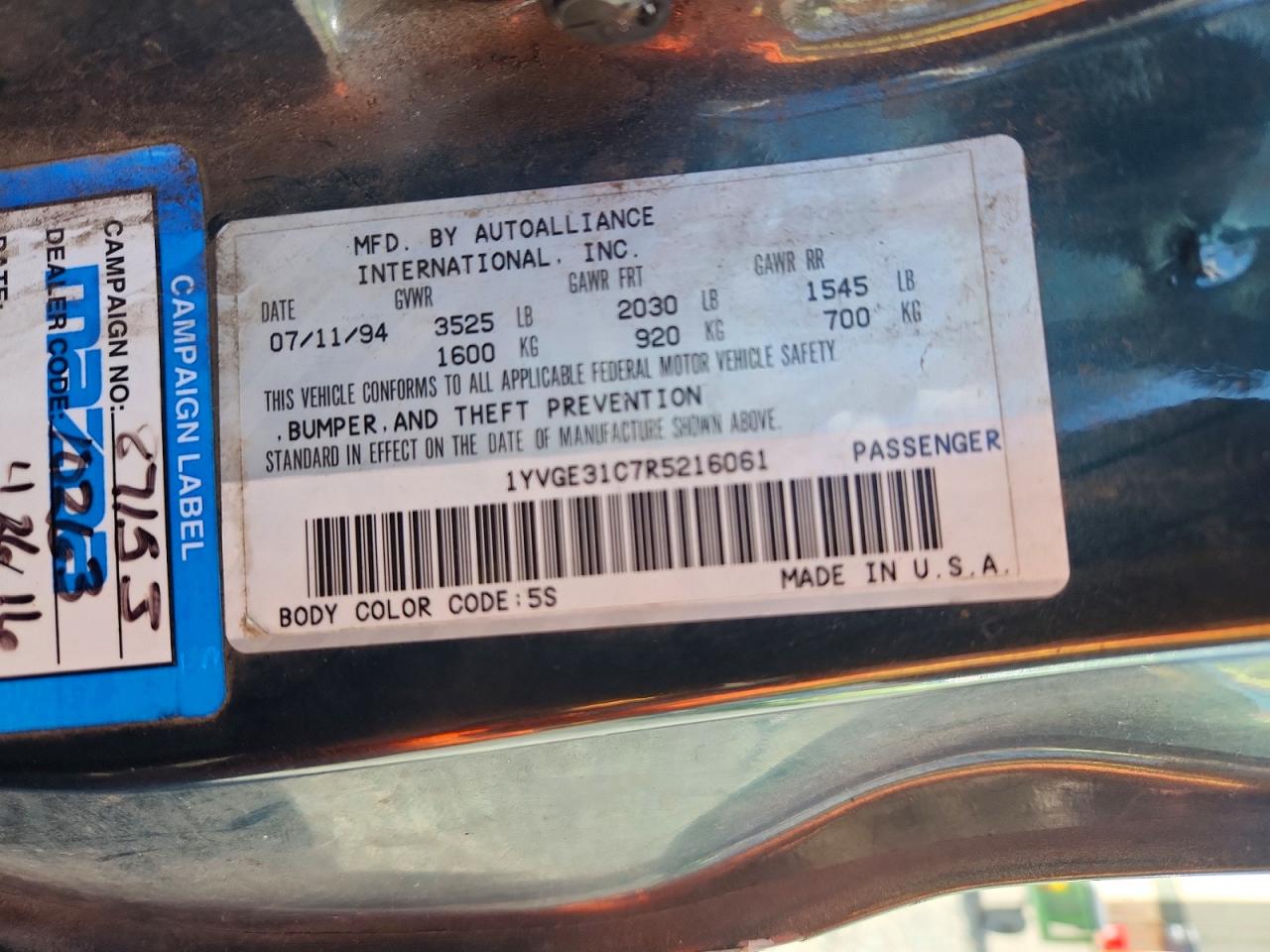 1994 Mazda Mx-6 Зеленый vin: 1YVGE31C7R5216061