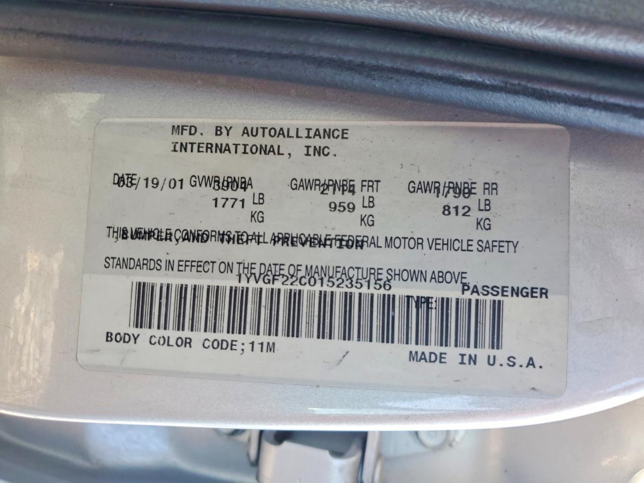 2001 Mazda 626 Es Silver vin: 1YVGF22C015235156