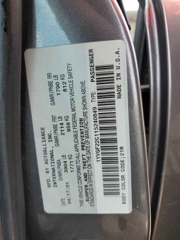 2001 Mazda 626 Es Серый vin: 1YVGF22C115240849
