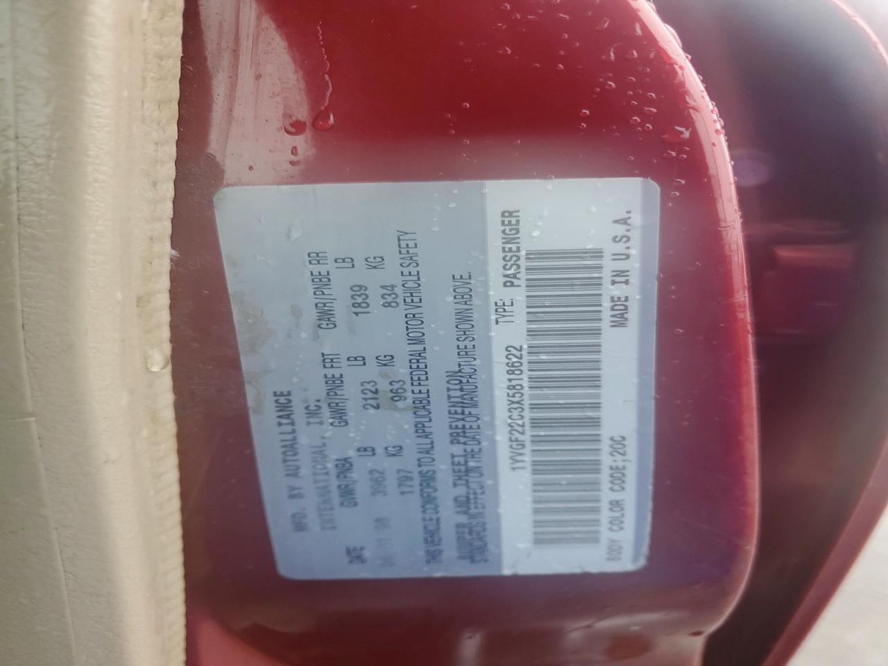1999 Mazda 626 Es Red vin: 1YVGF22C3X5818622