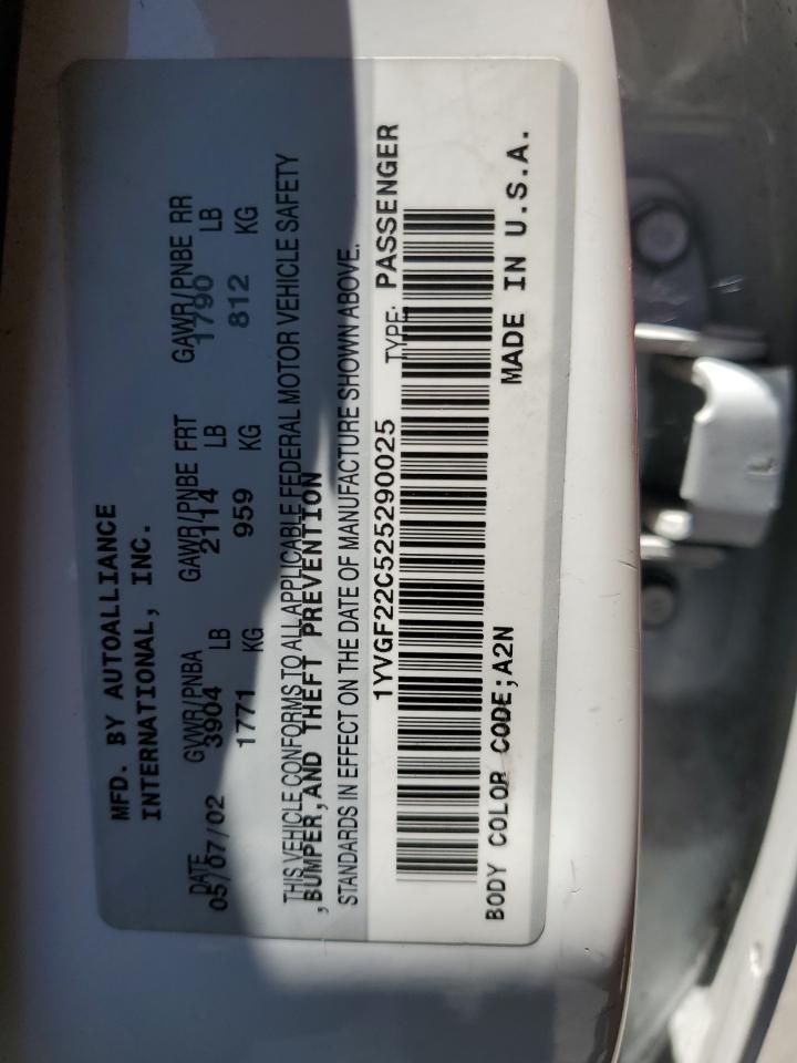Price & History 2002 Mazda 626 Lx 2.0l 4 vin: 1YVGF22C525290025