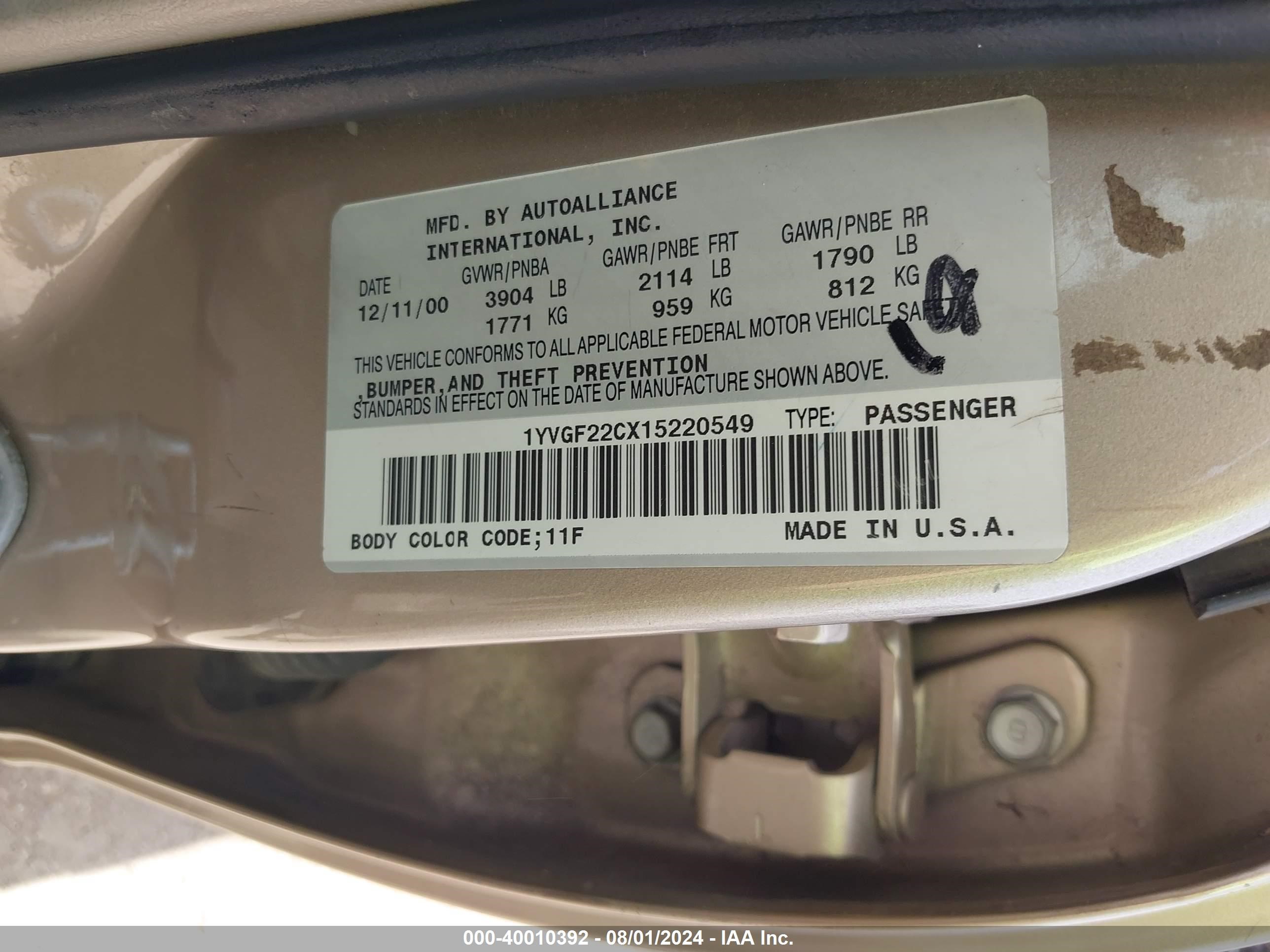 Price & History 2001 Mazda 626 Es/lx 2.0l I-4 Dohc, 125hp vin