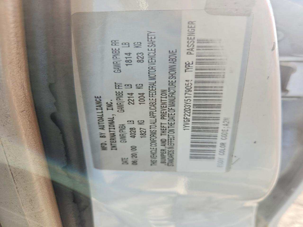 2000 Mazda 626 Es White vin: 1YVGF22D3Y5179054