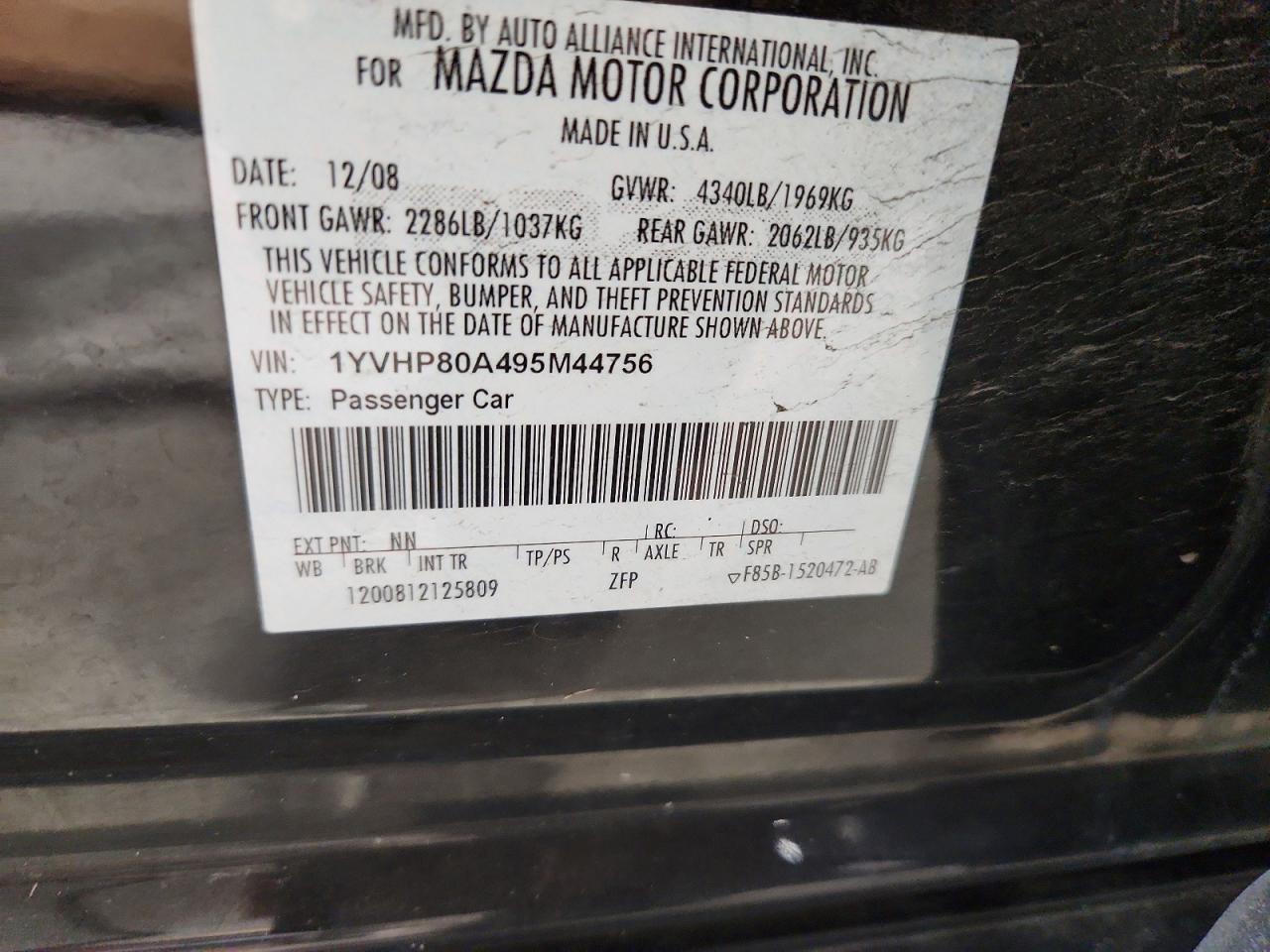 2009 Mazda 6 I Black vin: 1YVHP80A495M44756