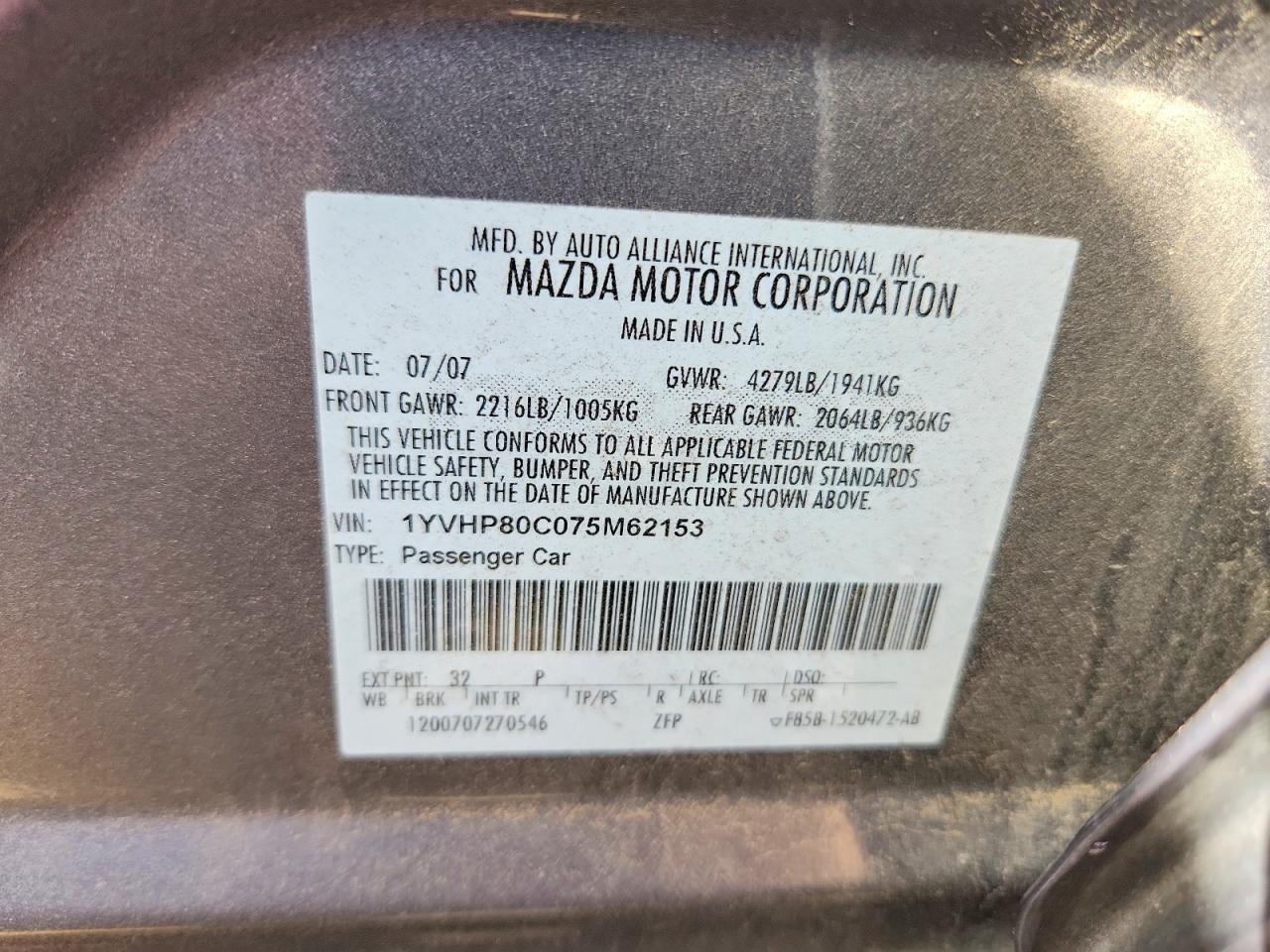 2007 Mazda 6 I Silver vin: 1YVHP80C075M62153